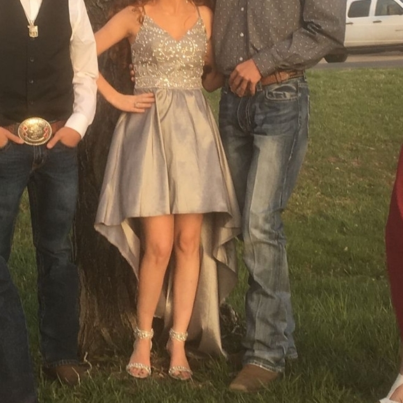 Grey bling high low prom dress - Picture 2 of 3